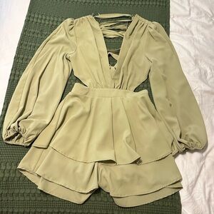 Sage green plunge neck romper
